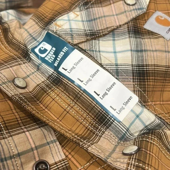 Carhartt Men's Rugged Flex Relaxed Fit Lightweight Long-Sleeve Snap-Front Plaid - Picture 7 of 8